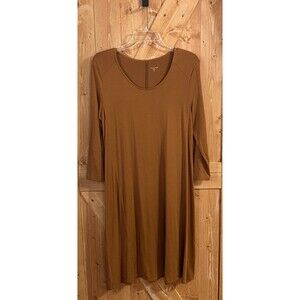 Garnet Hill Scoop Neck Trapeze Dress Orange Brown Size Medium Knee-Length Tencel